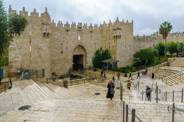 Jeruzalem Israël November 2021 Scène Van Damascus Poort Muren Van — Stockfoto