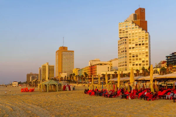 Tel Aviv Israel November 2021 Sonnenuntergang Strand Mit Hotelgebäuden Und — Stockfoto