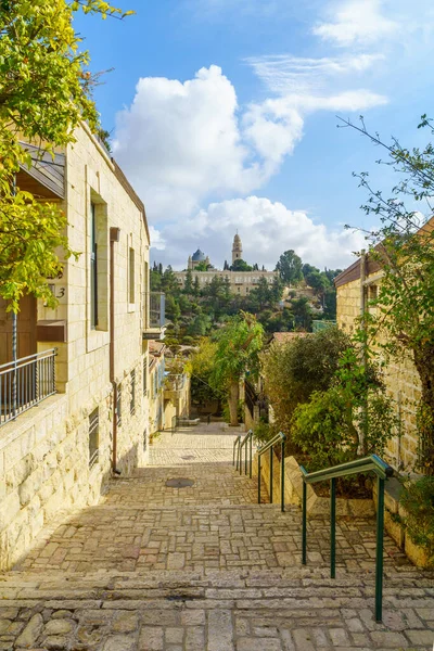 View Alley Mishkenot Shaananim Neighborhood Dormition Abbey Jerusalem Israel — Stock Photo, Image