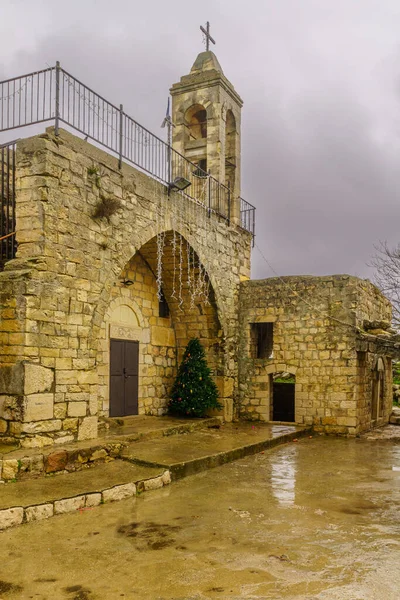 View Old Maronite Church Baram National Park Christmas Tree Winter — 图库照片