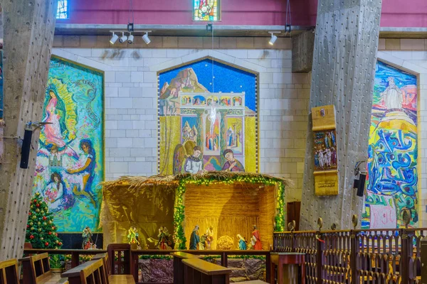 Nazareth Israel December 2021 Interior Upper Church Basilica Annunciation Christmas — Zdjęcie stockowe