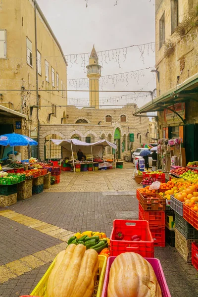 Nazareth Israel December 2021 View Vegetables Sale White Mosque Christmas — Stock Photo, Image