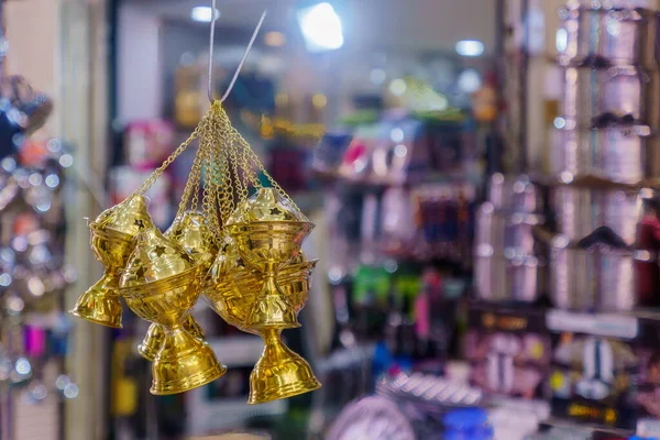 Golden Metal Artifacts Sale Old City Market Nazareth Israel — ストック写真