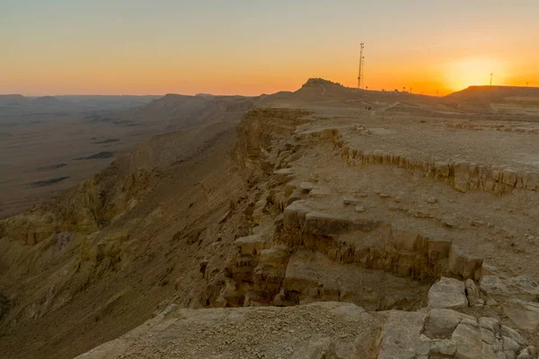 Vista Atardecer Del Borde Makhtesh Cráter Ramón Desierto Del Negev — Foto de Stock