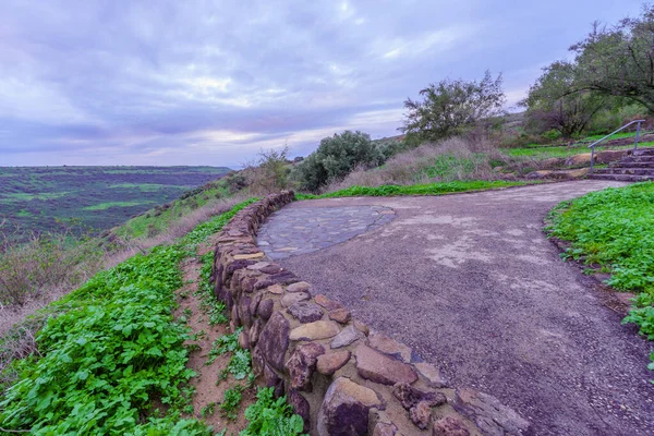 Vista Pôr Sol Vale Córrego Kanaf Dia Nublado Inverno Golan — Fotografia de Stock