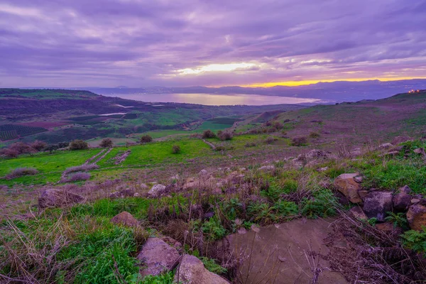 Vista Atardecer Del Mar Galilea Desde Noreste Día Nublado Invierno — Foto de Stock