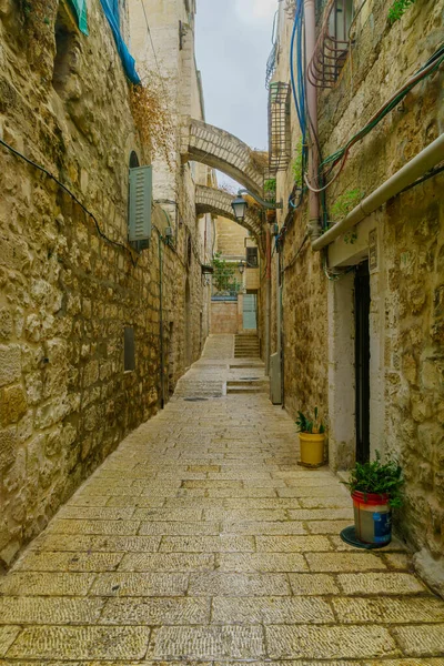 Jeruzalem Israël November 2021 Zicht Een Steeg Oude Stad Jeruzalem — Stockfoto