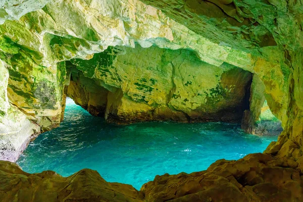 Vue Des Grottes Rosh Hanikra Sur Côte Ouest Galilée Mer — Photo