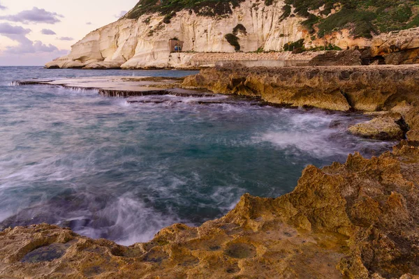 Sunset View Coastal Rock Pools Cliffs Rosh Hanikra Western Galilee — Stock Photo, Image