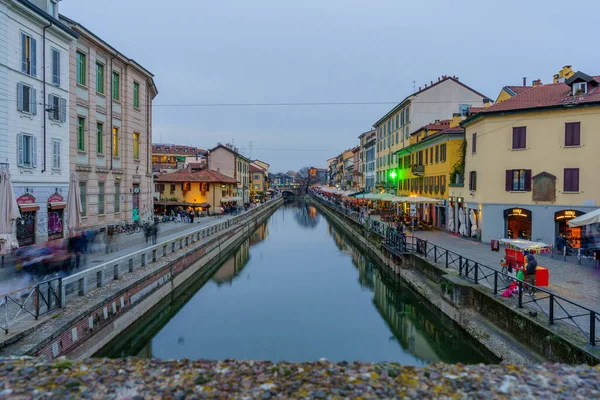 Milano Italien Mars 2022 Kvällsutsikt Över Kanalen Naviglio Grande Med — Stockfoto