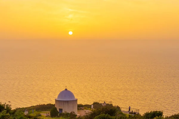 Sunset View Holy Family Chapel Mediterranean Sea Mount Carmel Haifa — Stock Photo, Image