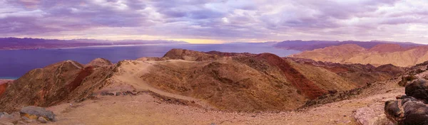 Vue Panoramique Coucher Soleil Hiver Sur Golfe Aqaba Rencontre Des — Photo