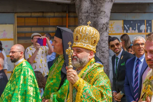 Haifa Israel April 2022 Bishop Others Take Part Easter Palm — Stock Photo, Image