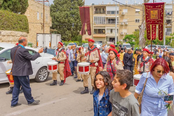 Haifa Israel Abril 2022 Bateristas Escoteiros Outros Participam Desfile Domingo — Fotografia de Stock