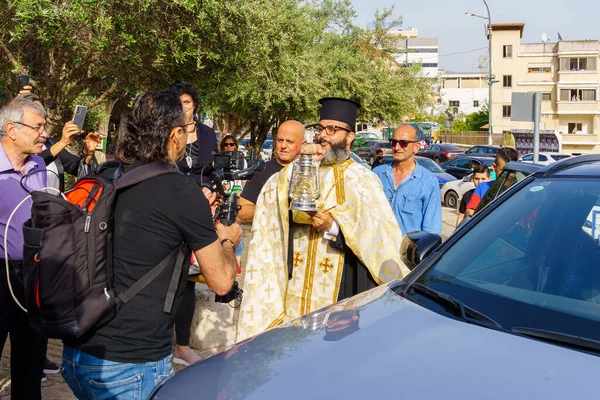 Nazareth Israel April 2022 Arrival Holy Fire Jerusalem Priests Others — Stock Photo, Image