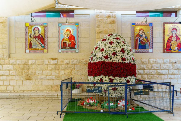 Nazaret Israel Aprilie 2022 Vedere Decorațiunilor Paștelui Curtea Bisericii Ortodoxe — Fotografie, imagine de stoc