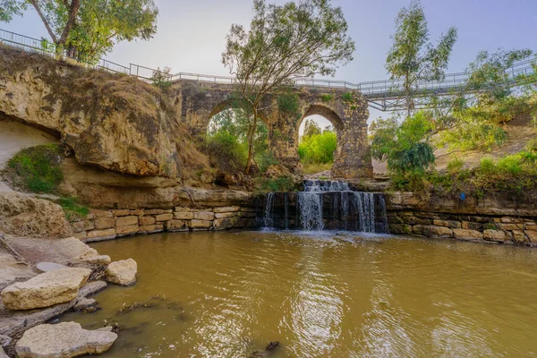 View Ancient Kantar Bridge Harod Stream Eucalyptus Trees Lower Jordan — Stockfoto