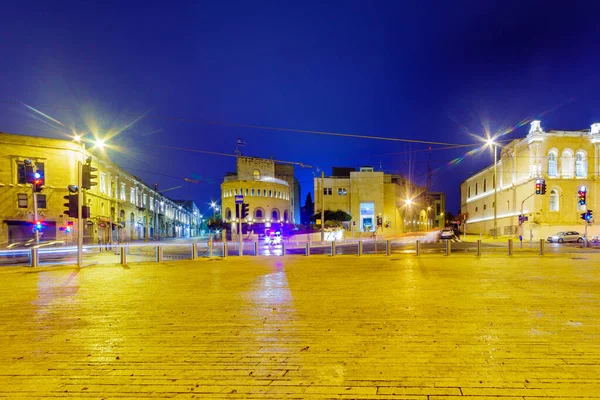 Jerusalem Israel November 2021 Nattutsikt Över Tsahalstorget Och Jaffa Street — Stockfoto