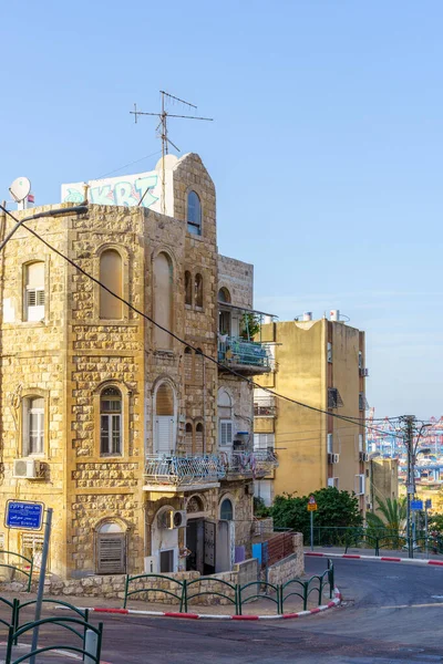 Haifa Israel Mayo 2022 Vista Una Calle Con Edificios Antiguos — Foto de Stock