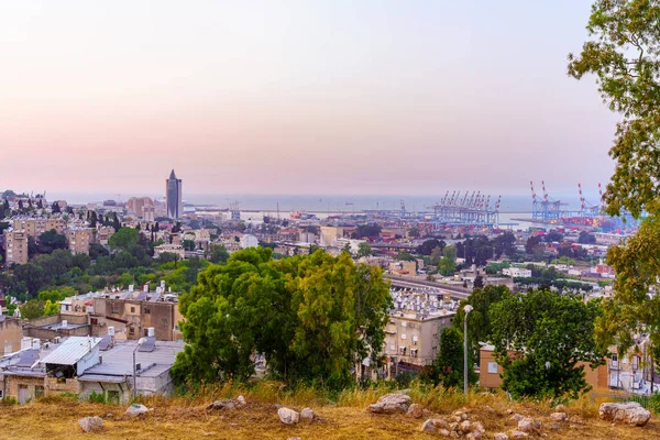 Haifa Israël Mei 2022 Zonsondergang Uitzicht Hadar Hacarmel Het Centrum — Stockfoto