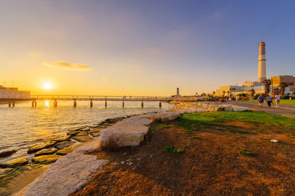 Tel Aviv Israel Junio 2022 Vista Atardecer Del Estuario Del —  Fotos de Stock