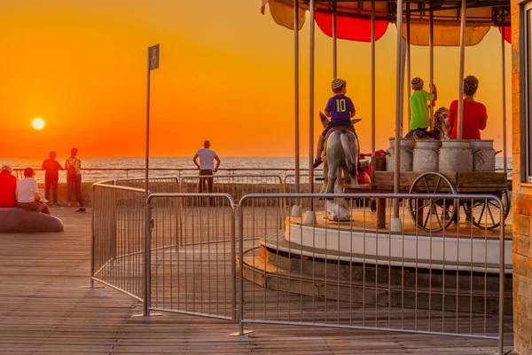 Tel Aviv Israël Juin 2022 Coucher Soleil Enceinte Portuaire Avec — Photo