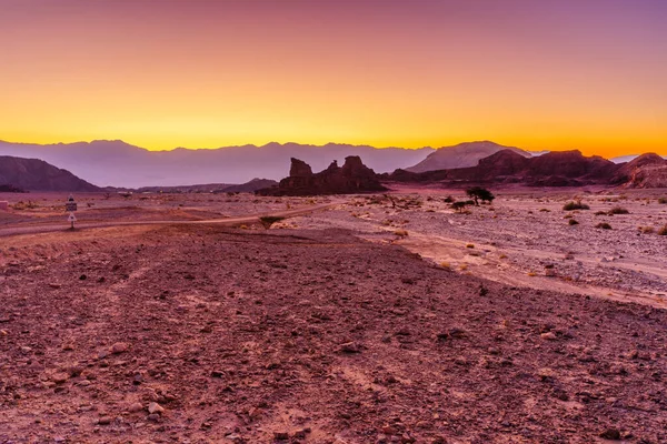 Vista Nascer Sol Rocha Forma Esfinge Paisagem Parque Deserto Timna — Fotografia de Stock