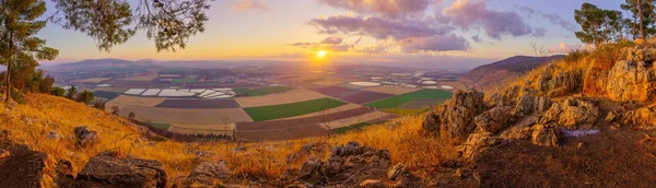 Panoramic Sunrise View Jezreel Valley Gilboa Ridge Mount Shaul Northern — Stock Photo, Image