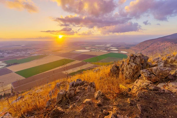 Vue Lever Soleil Sur Vallée Jezreel Depuis Crête Gilboa Mont — Photo