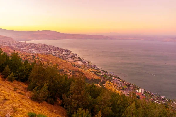 Захід Сонця Дивиться Галілейське Море Місто Тиверію Північний Ізраїль — стокове фото