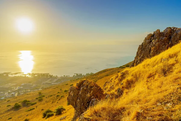Morning View Rocky Landscape Sea Galilee Mount Arbel West Side — Zdjęcie stockowe