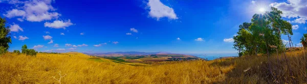 Vue Panoramique Sur Vallée Arbel Avec Campagne Mer Galilée Nord — Photo