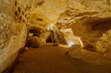 Bet Guvrin, Israel - July 21, 2022: View of an ancient cave with a columbarium, in Bet Guvrin National Park, south-central Israel