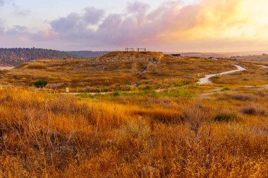 Sunrise view of an ancient palace in Tel Lachish, the Shephelah region, south-central Israel