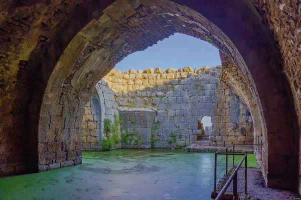 View Ancient Water Reservoir Medieval Nimrod Fortress Golan Heights Northern — Stok fotoğraf