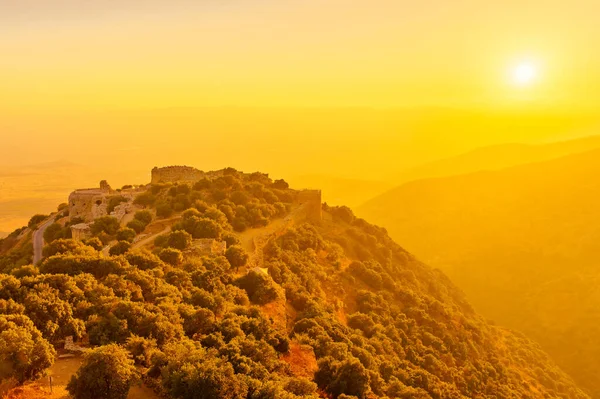 Sunset View Medieval Nimrod Fortress Nearby Landscape Golan Heights Northern — 스톡 사진