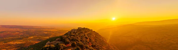 Panoramic Sunset View Medieval Nimrod Fortress Nearby Landscape Golan Heights — 图库照片