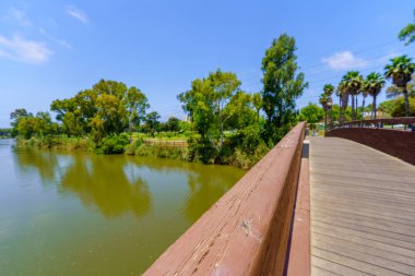 View of a footbridge over the Yarkon river, in the Yarkon Park, Tel-Aviv, Israel