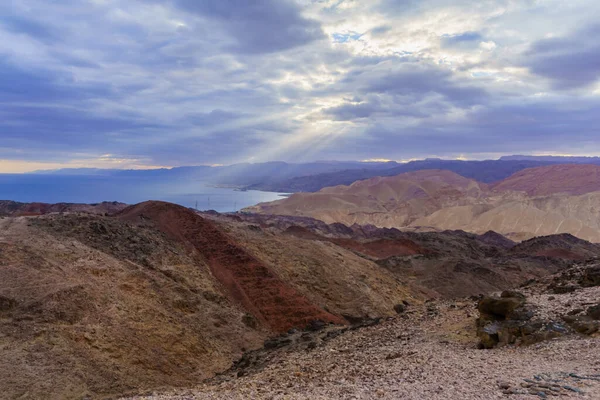 Winter View Eilat Mountains Sinai Peninsula Egypt Gulf Aqaba Sunbeams — Photo