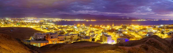 Eilat Güney Srail Akabe Ürdün Akabe Körfezi Nin Panoramik Akşam — Stok fotoğraf