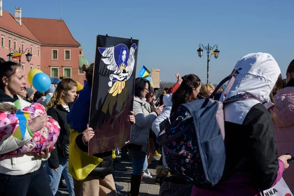 Varsó Lengyelország Vártér 2022 Március Háborúellenes Rally Ukrán Nők Akiknek — Stock Fotó