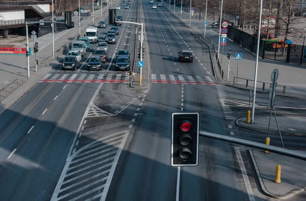 Warsaw Poland 2022 Crossroads Traffic Lights Cars Waiting Pass — Foto Stock