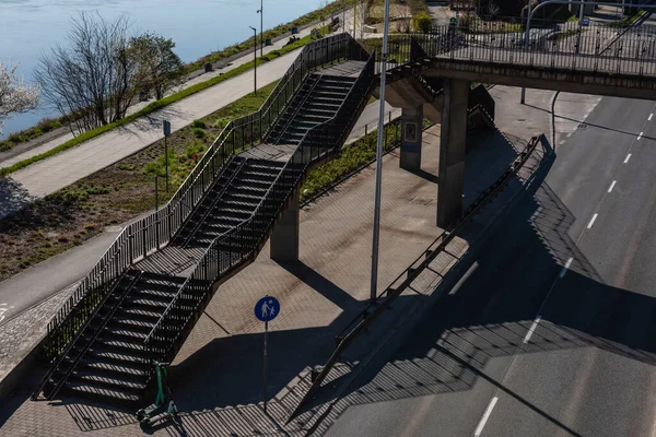 Warsaw Poland 2022 Pedestrian Bridge Stairs Highway — 스톡 사진