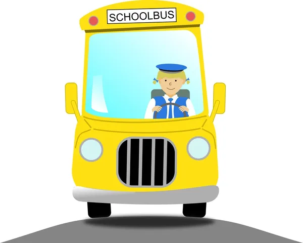 Conductora de autobús escolar en un autobús escolar amarillo Ilustraciones De Stock Sin Royalties Gratis