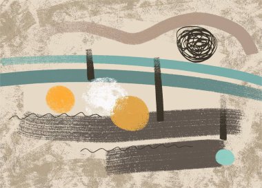 Sanat soyutlaması. Tablo basit bir İskandinav tarzında ve dokulu bir etkisi var. Bej kahverengi renk şeması.