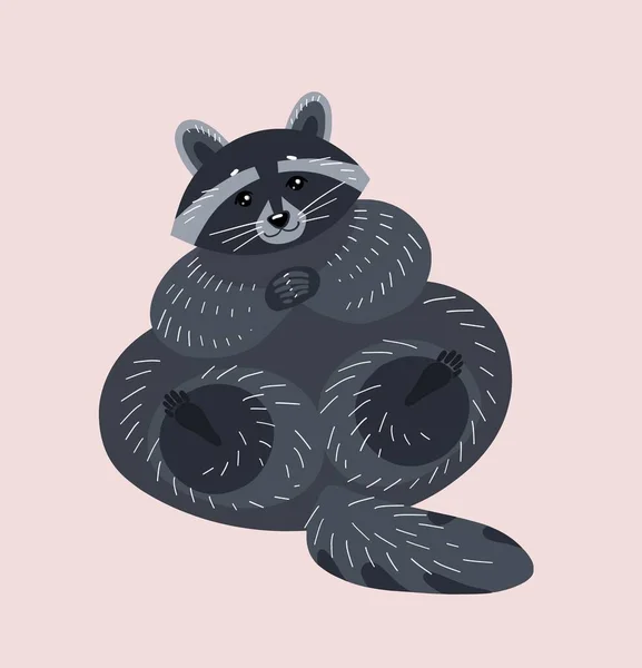 Funny raccoon sits and folded his paws. Illustration in a naive style. — 图库矢量图片