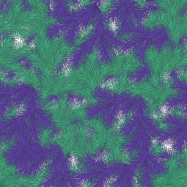 Fluffy branches of a Christmas tree. Green and purple coniferous background. Stylish seamless pattern.The texture is large for fabric, packaging, wallpaper. — Wektor stockowy