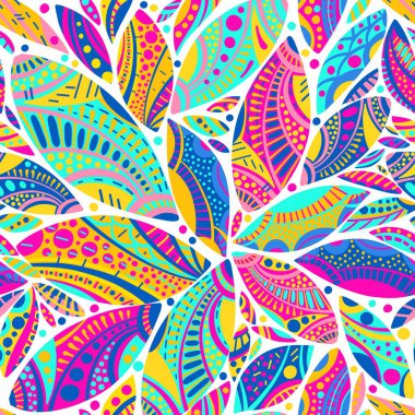 Kusursuz desen. Doğulu yapraklar. Beyaz arkaplanda parlak bir süs.