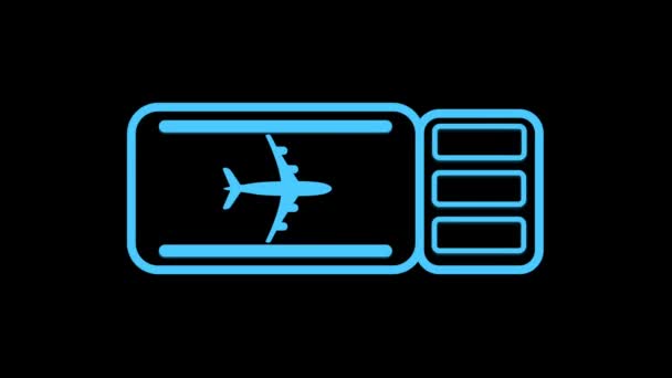 Letenka Blikajícím Světelném Efektu Izolovaná Černém Pozadí Značka Symbol Letenky — Stock video