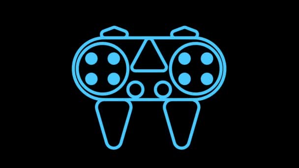 Піктограма Ігрової Консолі Ефекті Блакитного Неонового Світла Циклічна Анімація Ігрової — стокове відео